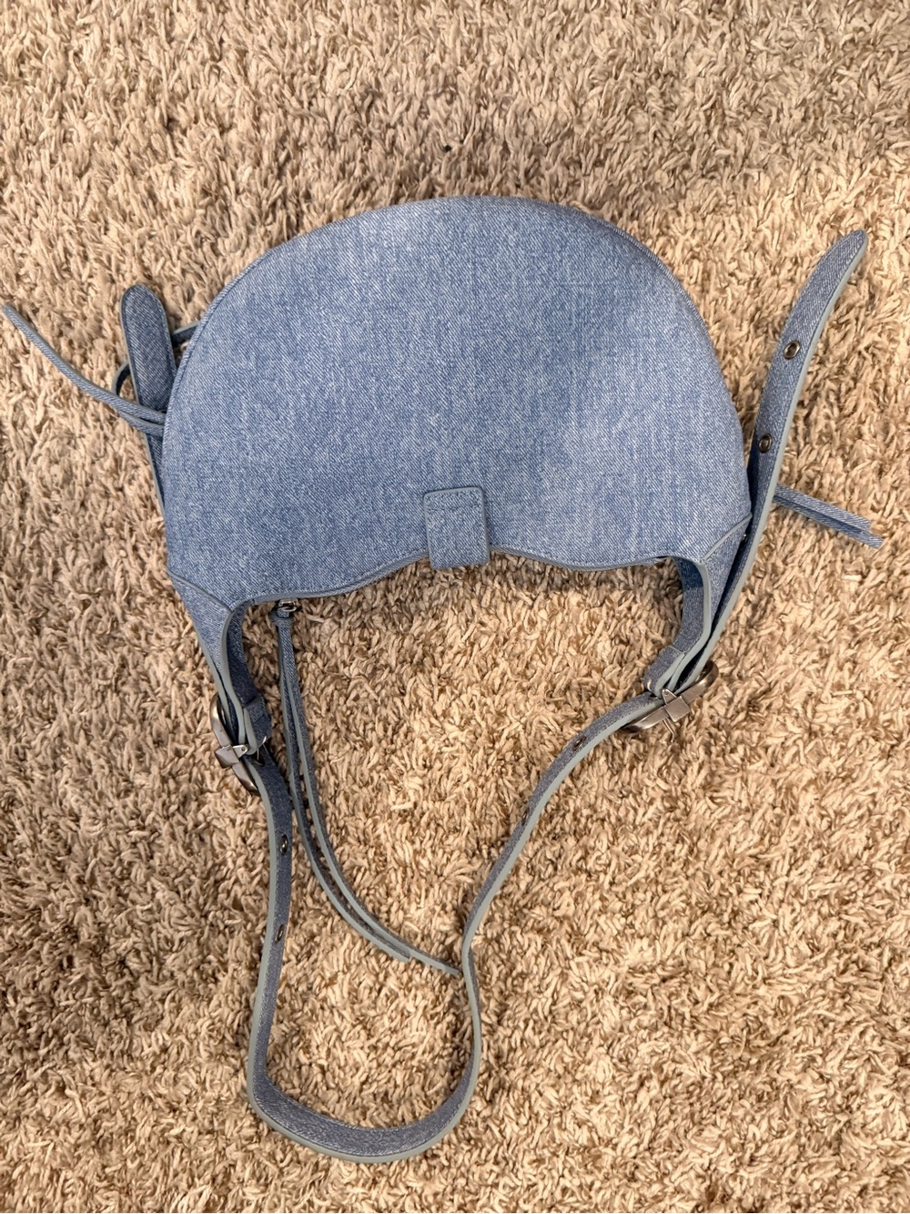 JW PEI Denim-Textured Crescent Shoulder Bag with Stud Accents - Picture 2 of 3